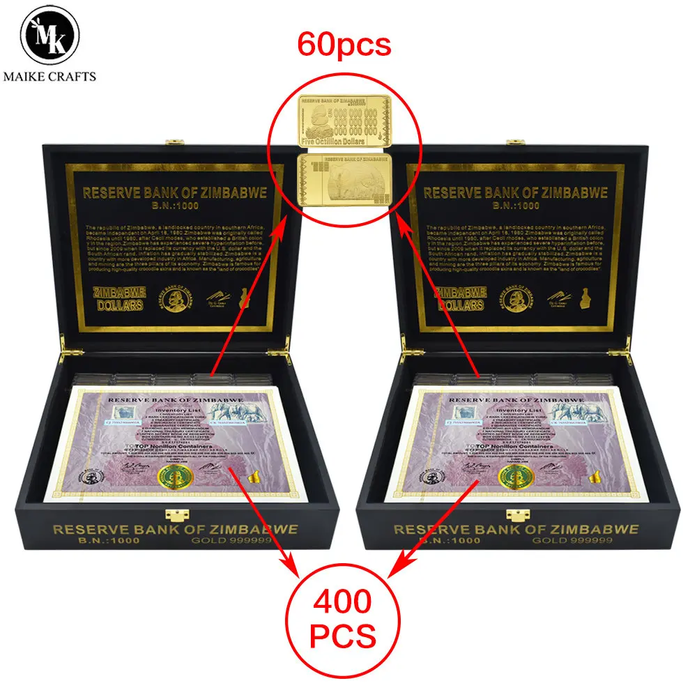 

400pcs/2box Vintage Zimbabwe 54 Zeros TOP Nonillon Containers Paper Money with Serial Number and UV Anti-Counterfeiting Design