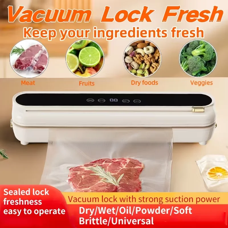 Electric Vacuum Sealer Built-in Cutter Food Keep Fresh Vacuum Packaging Machine Dry/Wet Applicable Kitchen Food Sealing Machine 6