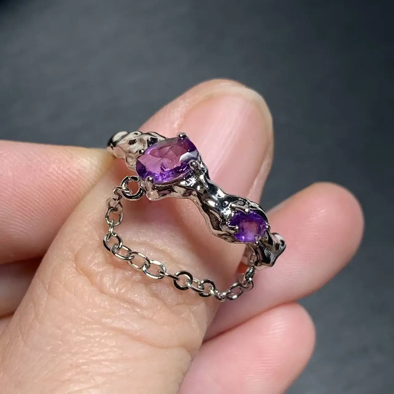Natural Amethyst Ring Stone Female Handmade Rings Jewelry for Women Gift Purple