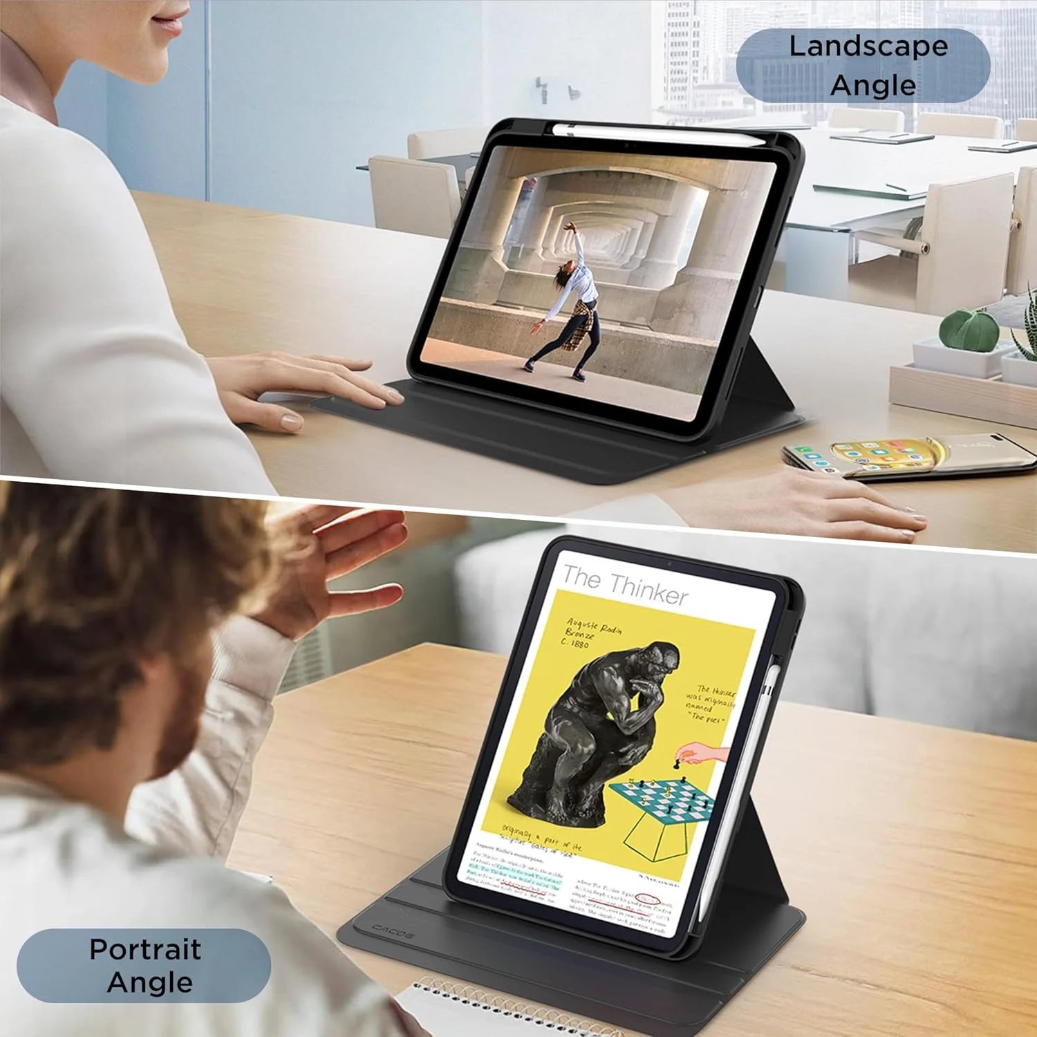 Premium 360° Rotating Clear Acrylic Tablet Case with Pencil Holder & Auto Sleep/Wake Shock-Resistant Feature