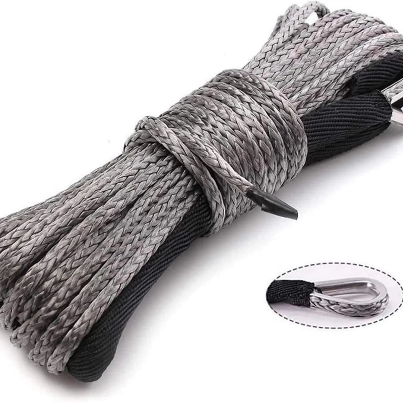 6MM15M 10000LBS winch rope synthetic winch tow cord with sheath for off road longer wear cycle against wear