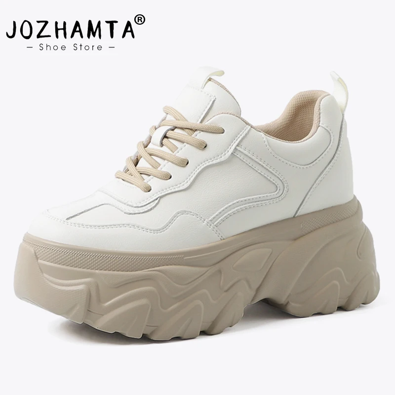 

JOZHAMTA Size 33-40 Women Sneakers Lace Up 2023 Fashion Platform High Heels Shoes Woman Spring Solid Casual Daily Lady Footwear