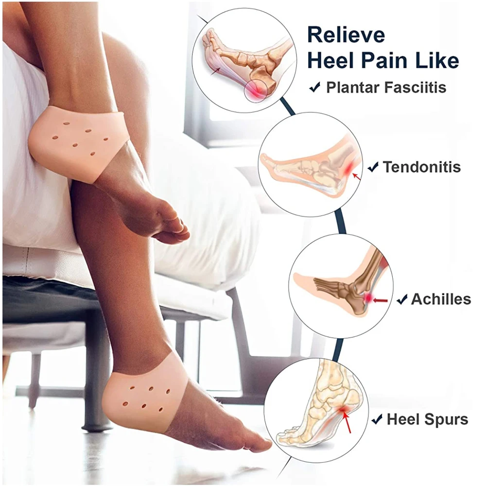 2 Paar Silikon-Fersenschutz-Socken für Damen und Herren, Fersensporn, trockene, rissige Plantarfasziitis, Schmerzlinderung, atmungsaktive Gel-Fersenpolster – Detail 9