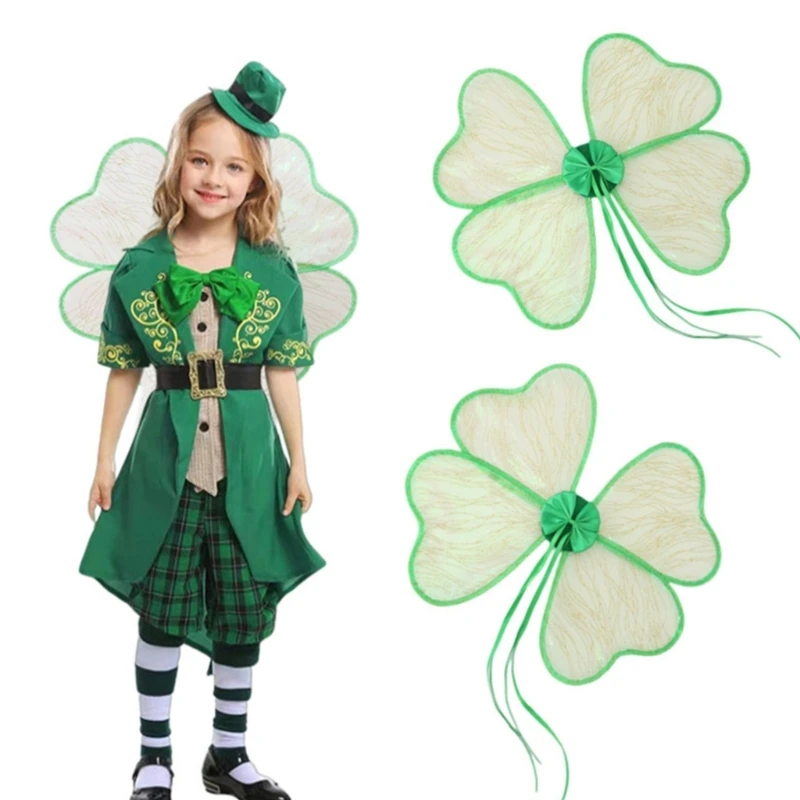 

Four Leaf Clover Wings Leprechaun Costume St. Patricks Day Party Dress Up Props R7RF