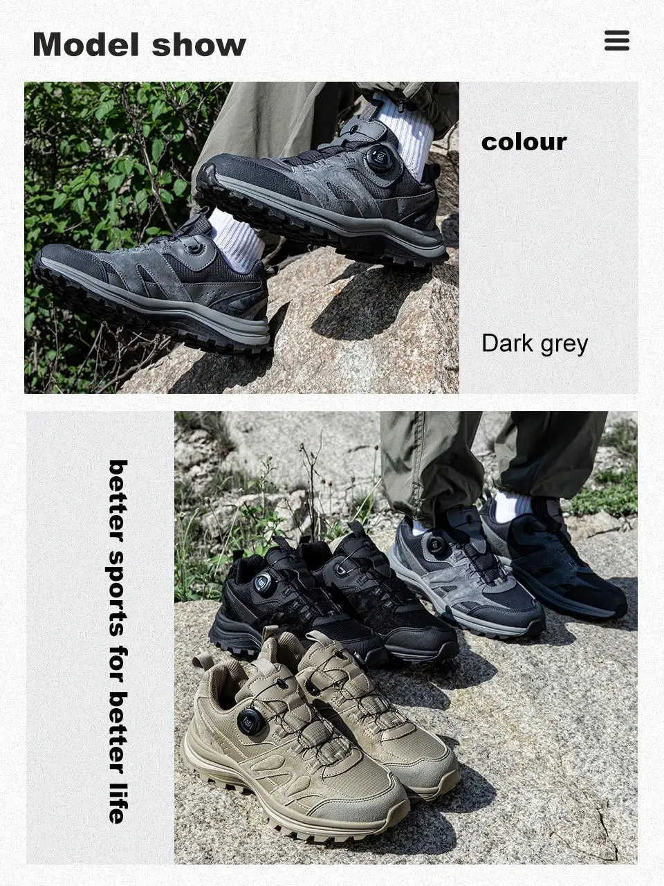 Baasploa Herren-Wanderschuhe mit Drehverschluss, Outdoor-Schuhe aus Leder, Spritzwassergeschützt, Weiche Laufschuhe, Rutschfest – Detail 8