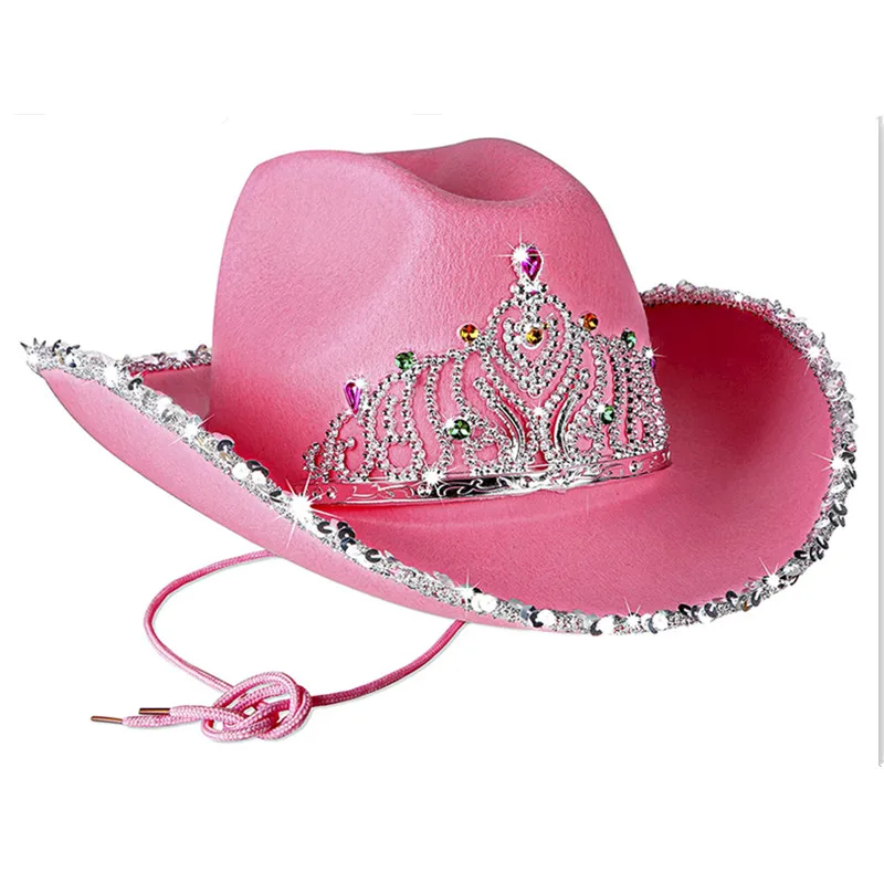 Girl Pink Star Cowboy Hat with Crown 