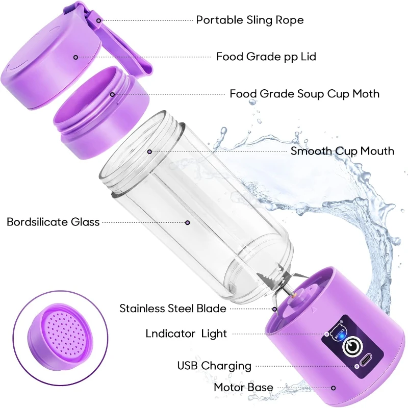 блендер ortable Blender Mini Juice Blender USB Rchargeable Juicer Cup with Six Blades in 3D Blender Home/Office/Outdoors1800AH 3
