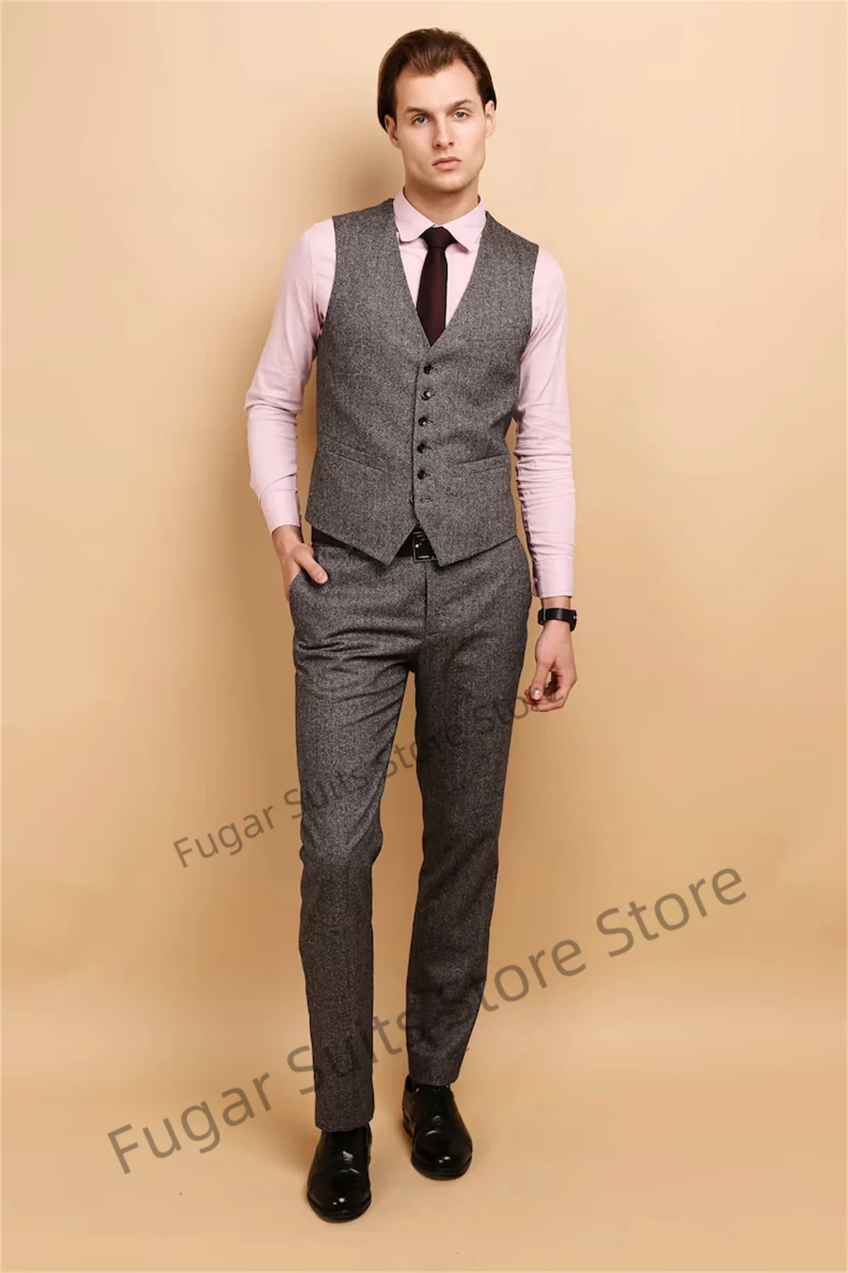 Vintage Classic Gray Wedding Men Suits Slim Fit Notched Lapel Groom Prom Tuxedos 3Pieces Sets Business Male Blazer Costume Homme