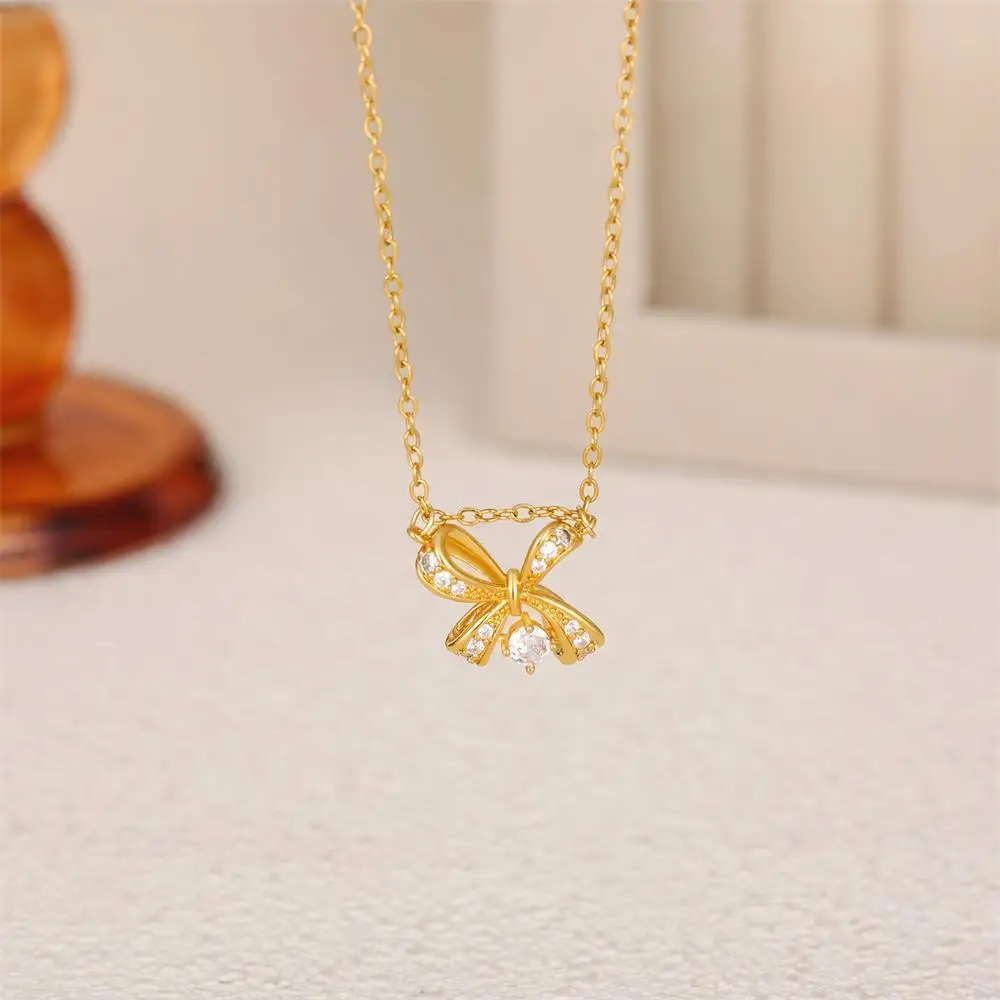Delicate Butterfly Bowknot Pendant Necklace for Women 18K Gold Plated Waterproof  CZ Zircon Bow Knot Choker Fashion Jewelry 2025