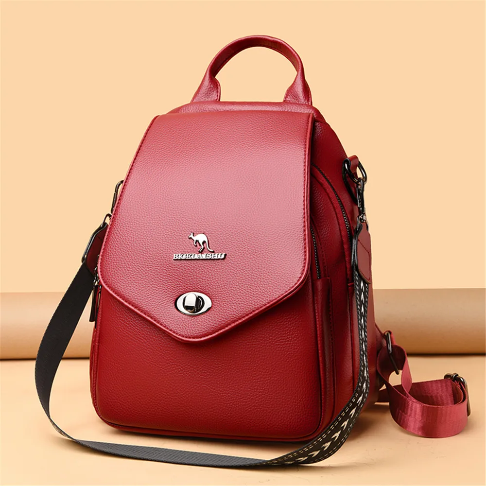 Fashion Lock Women Backpack Designer High Quality Leather Women School Bags Multifunction Large Capacity Travel Backpack Mochila 4