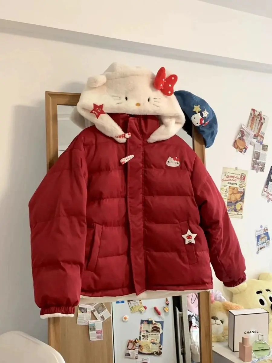Cute Hello Kitty Winter Coat Women 2023 New Japanese Loose