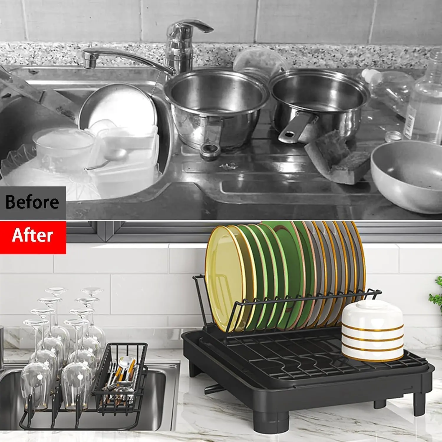 Dish Drying Rack, Large-Capacity Dish Drainer with Cutlery Holder Rotatable Water Drainer for Kitchen Counter 3