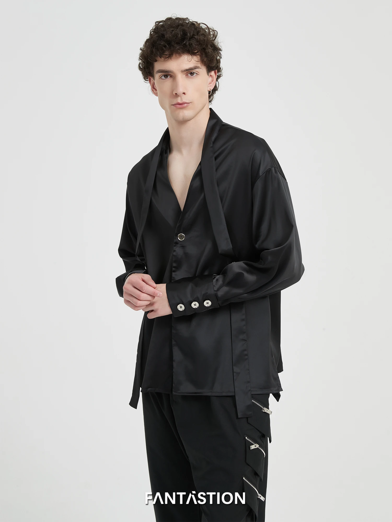 FANTASTION Light luxury design Tuxedo shirts Ribbon Retro Palace Men's shirts clothes Premium feeling shirt Men's clothing tops