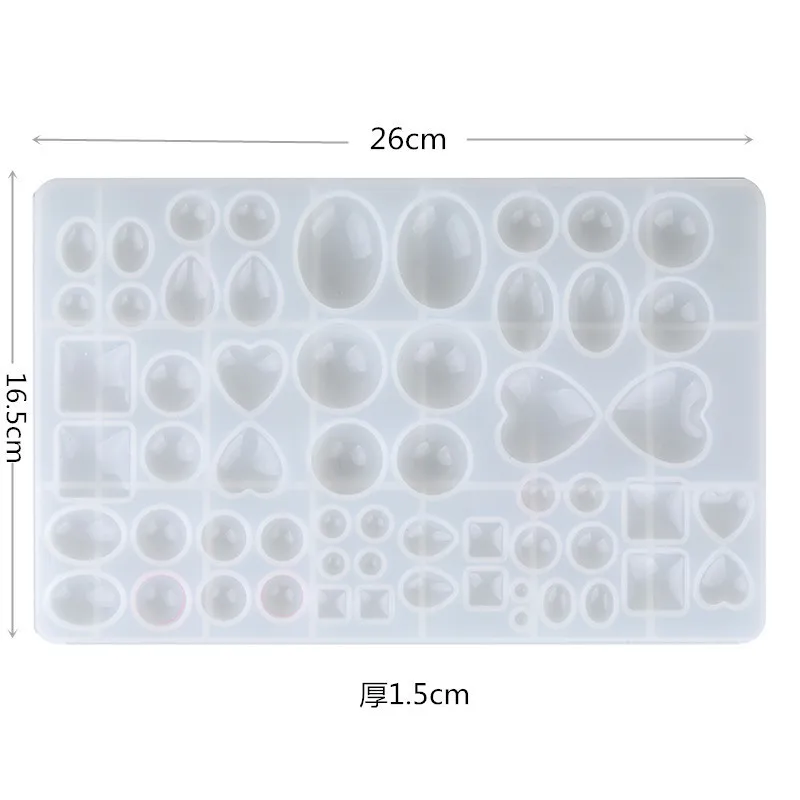 Geometry Mold in Various Shapes UV epoxy Resin Jewelry DIY Assorted Heart Oval Square Teardrop Round Dome Cabochon Silicone Mold