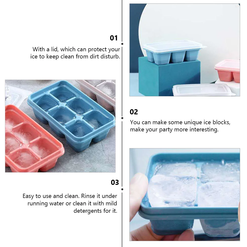 3pcs Fridge Ice Making Mold Ice Lattice Mold Tray Cube with Cover Silicone Tray Rectangular Molds