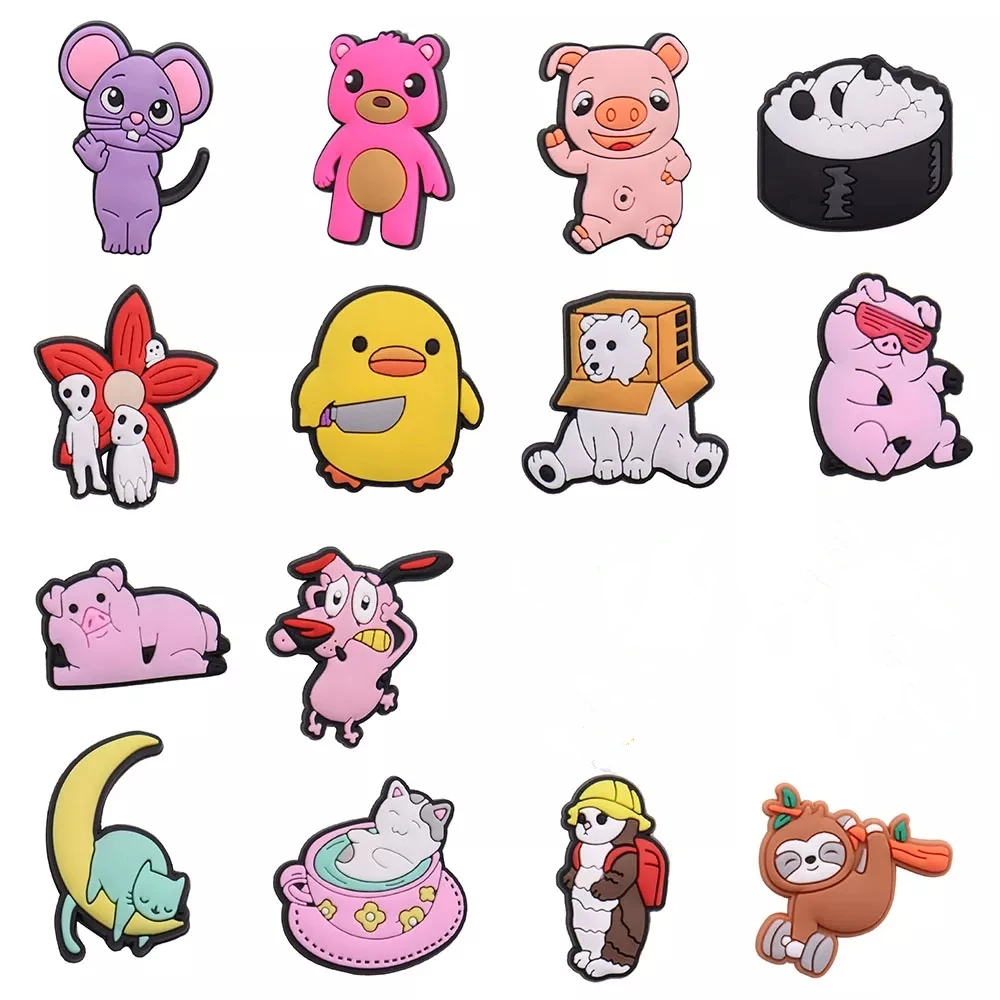 1-14 Stück Cartoon Anime Katze Affe Maus Bär Schwein Tiere PVC Schuh Charms Designer Dekorationen Clog Fit Armbänder