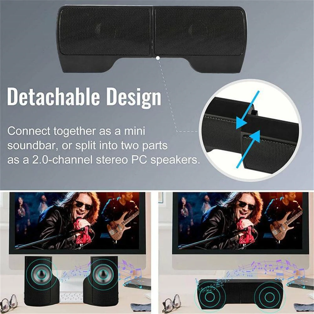 Portable Clip USB Stereo Speakers Line Controller for Laptop Mp3 Phone Music Player PC