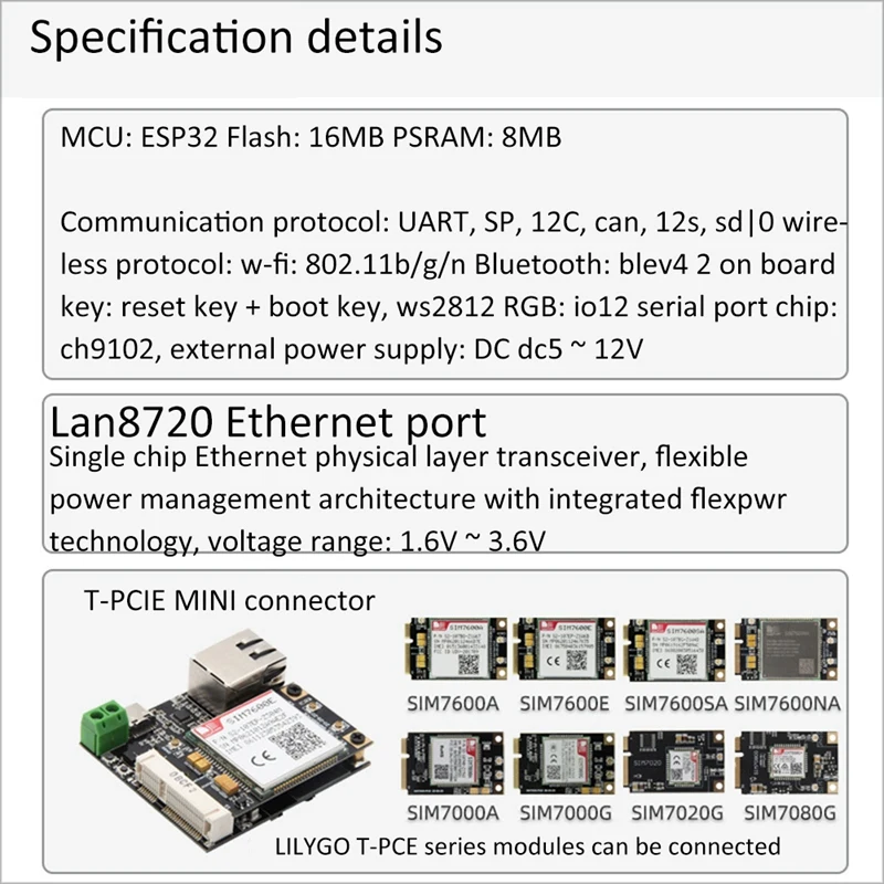 SIM TF ī   C ĿͰִ T-PCIE ̴ IOT   T-Internet-COM ESP32 Wifi  