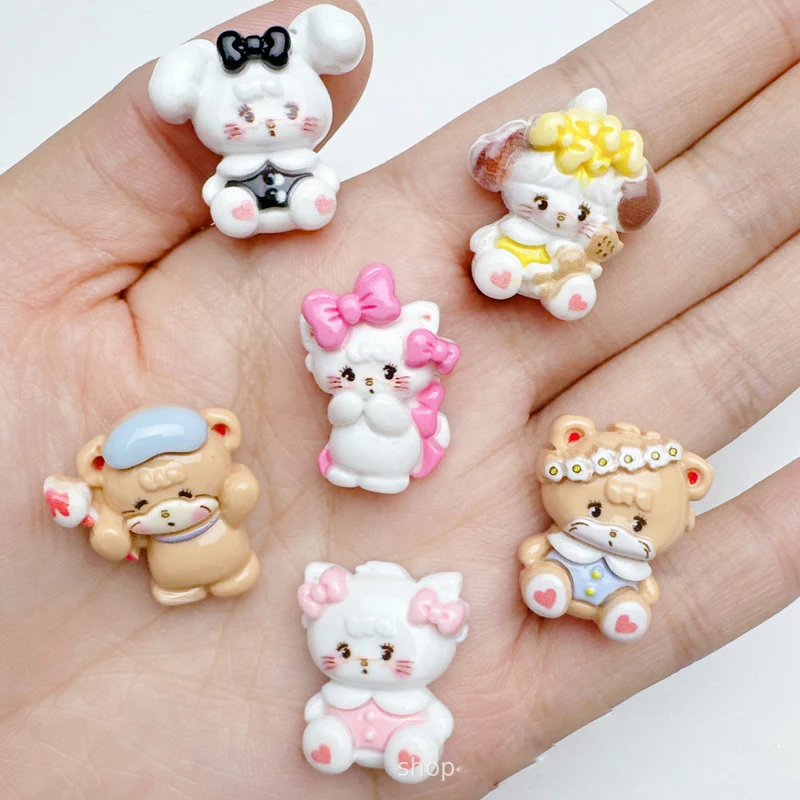 

10 Pcs Cartoon Resin Cute Cartoon Cats Puppy series Flat bottom Scrapbook Diy Jewelry hair clips Phone case Ornament Accessories