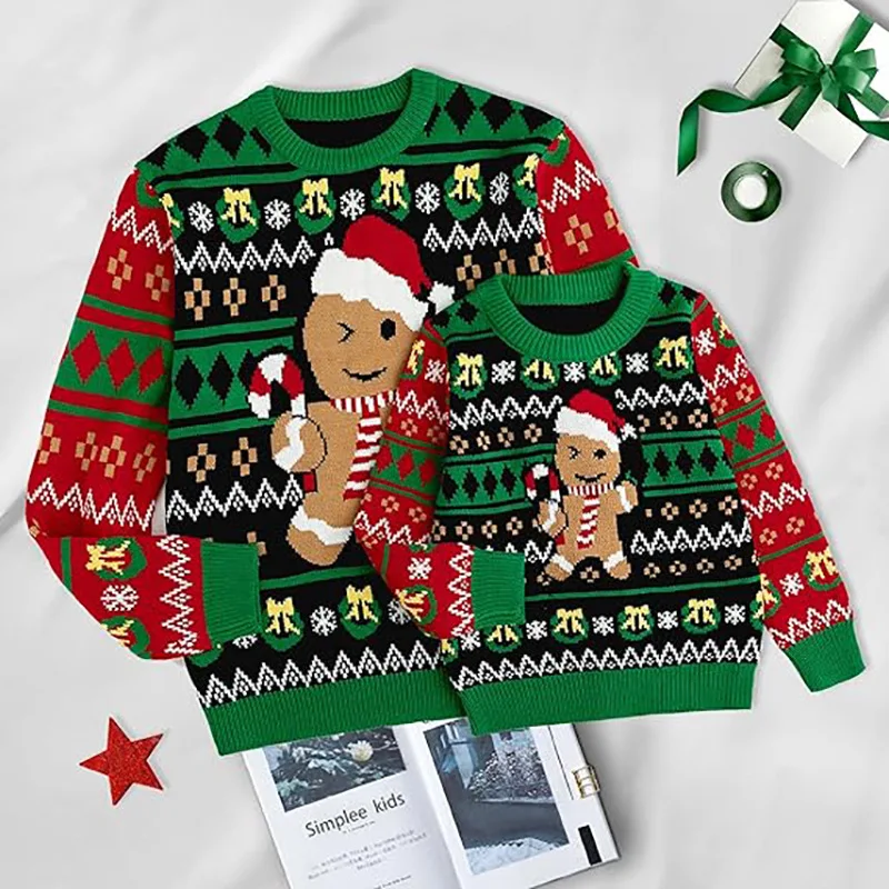 2025 Christmas Family Sweater Gingerbread Man Print Warm Soft Knitwear Full Sleeve O Neck Jumpers Adults Kids Matching Pullovers 3 2025 Christmas Family Sweater Gingerbread Man Print Warm Soft Knitwear Full Sleeve O Neck Jumpers Adults Kids Matching Pullovers 3