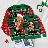 2025 Christmas Family Sweater Gingerbread Man Print Warm Soft Knitwear Full Sleeve O Neck Jumpers Adults Kids Matching Pullovers 3