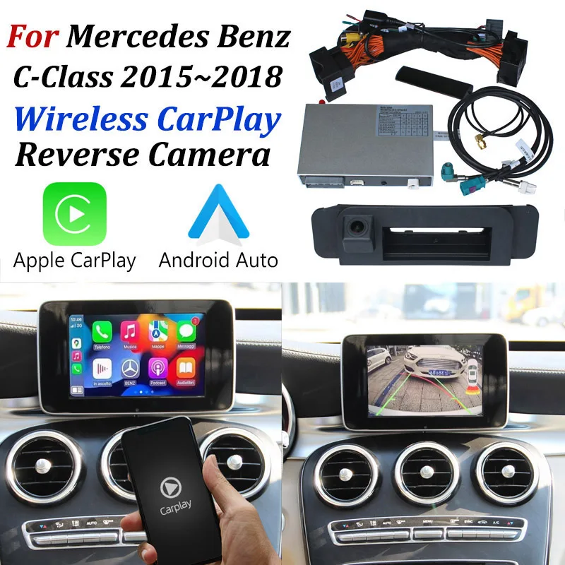 

For Mercedes Benz C Class W205 S205 C205 A205 2015~2018 Wireless Apple CarPlay Android Auto Mirror Support Front Reverse Camera