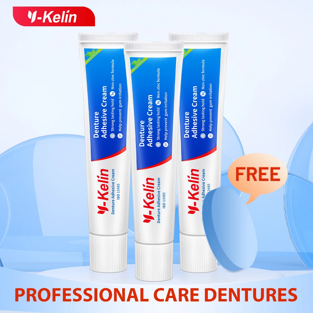 Y-Kelin Denture Adhesive Cream 120Gram (40g*3 Packs) Strong Dentadura Prosthesis Teeth GlueRemovable False Elderly Gift