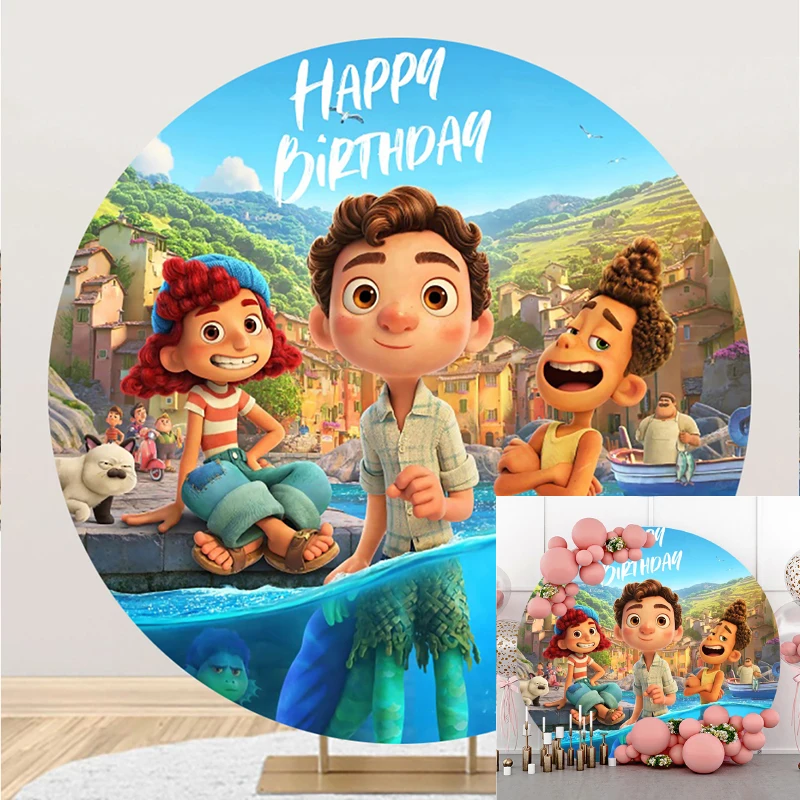 

Circle Background Summer Little Sea Monster Luca Birthday Party Decoration Banner Round Photography Backdrop Photo Studio Disney