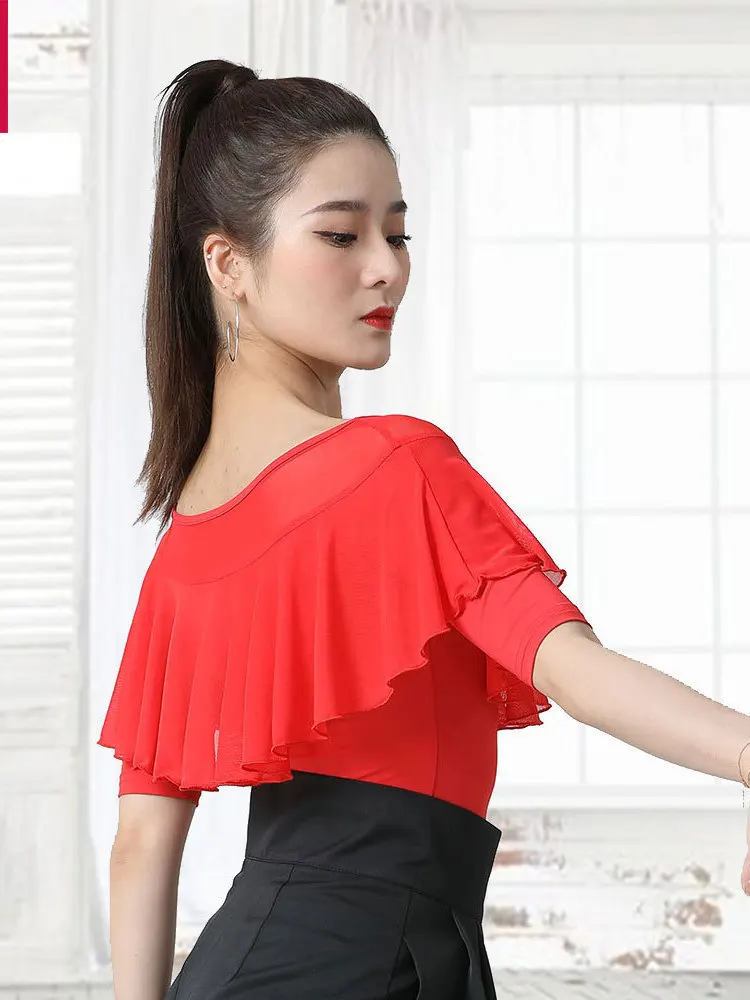 Elegant Modern Dance Party Tops Graduation Classical Costume Ruffle Street Festival Outfit Women Festivals Latin Slim Fit shirt