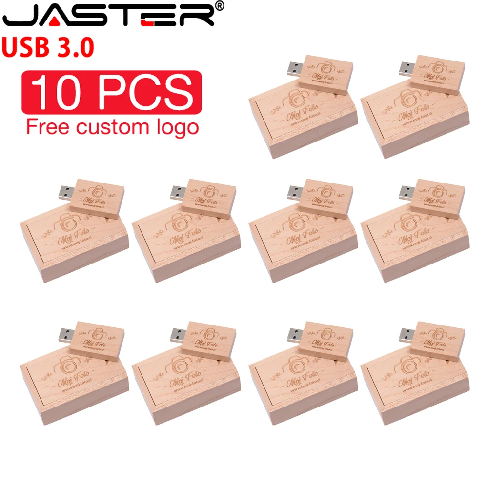 Jaster-memory Stick de Madeira com Caixa Usb 3.0 Flash Drive Presente de Casamento Logotipo Personalizado Gratuito u Disk 64gb 128gb 32gb 10pc Lot