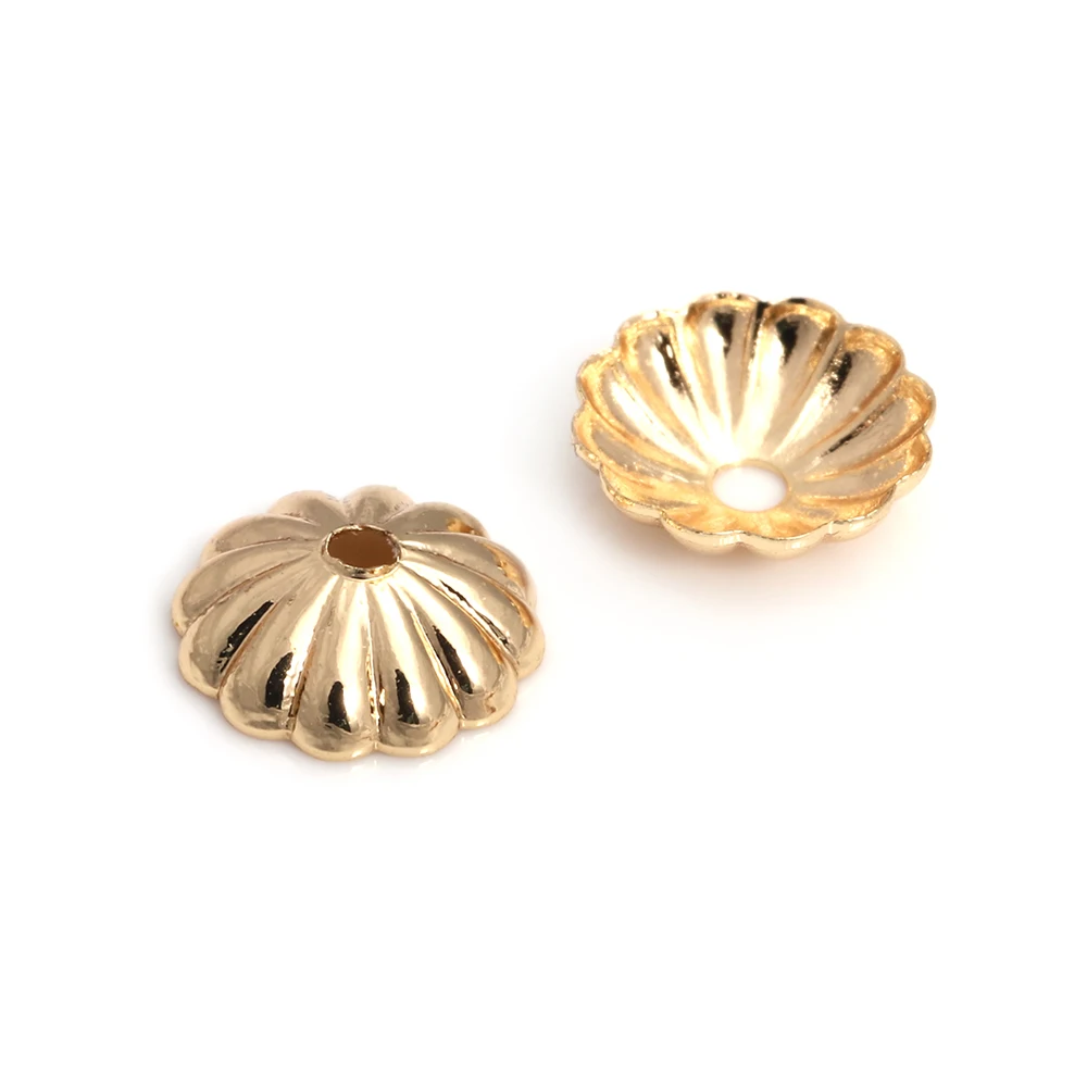 50PCS 18K 골드 컬러 황동 꽃 나무 잎 라운드 비즈 모자 Tessal 모자 쥬얼리 비즈 만들기 용품 Diy 결과 액세서리