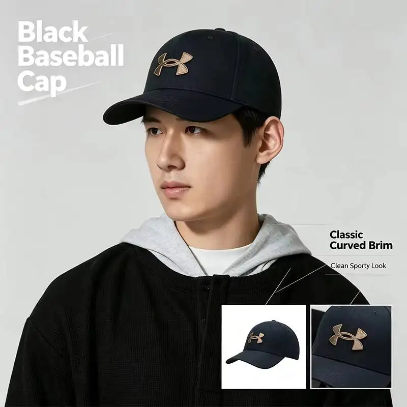 뉴 언더 뉴 아머 블랙 스포츠 야구 모자 부드러운 면 소재 곡선형 챙 조절 가능한 백 모자
