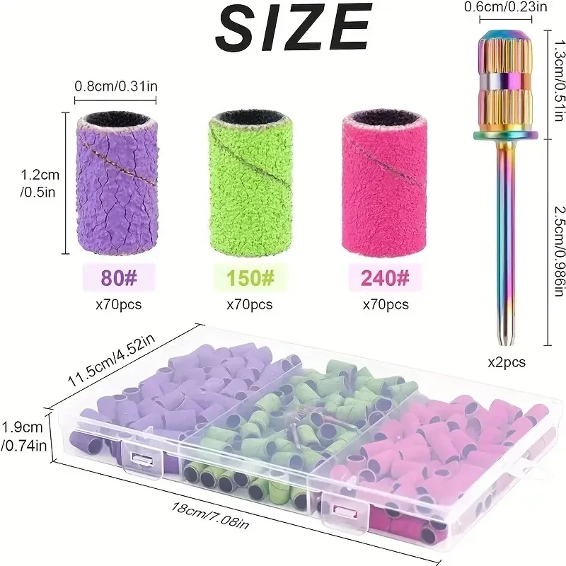 Sanding Cap Bands for Electric Manicure Machine 180/120/80 Grit Nail Drill Grinding Bit Files Pedicure Tool Set 75/210Pcs