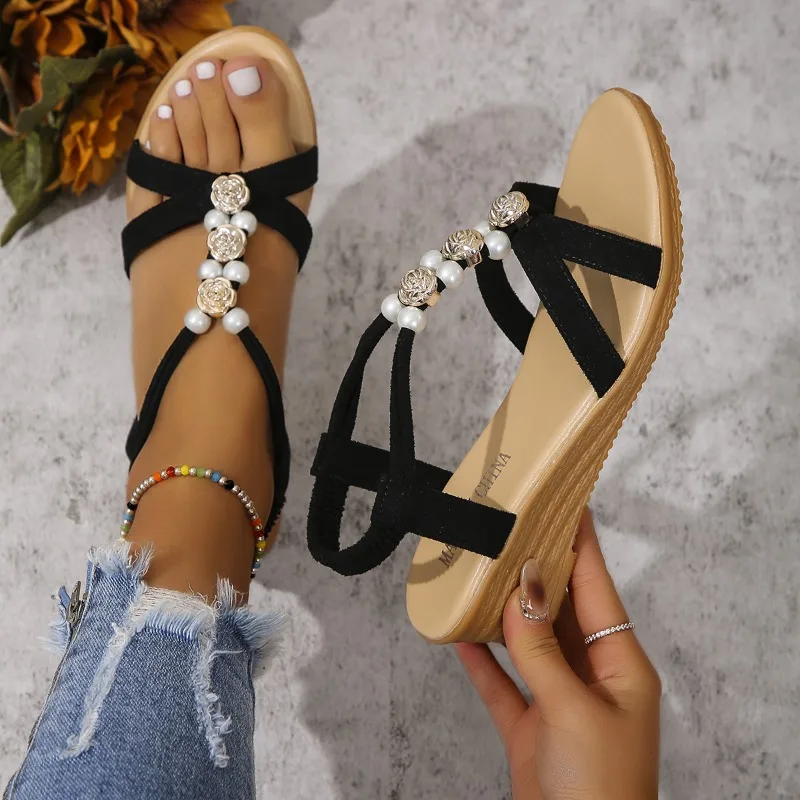 

Women Solid Color Wedge Sandals Summer New Ankle Buckle Non Slip Gladiator Shoes Woman Fashion Chunky Platform Sandalias Mujer