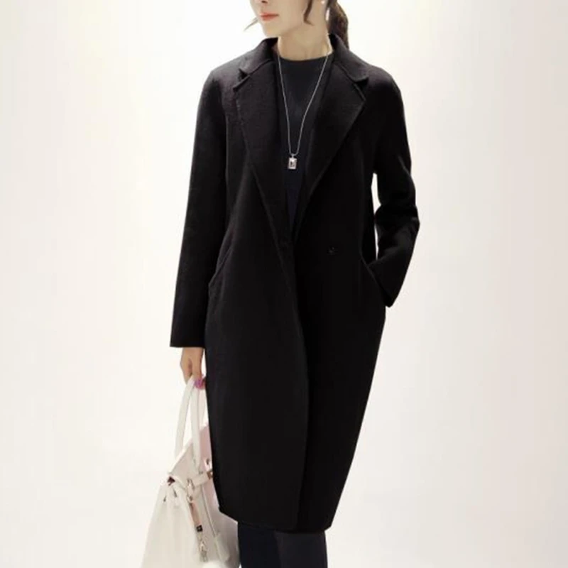 

RIRI Women One Button Long Wool Overcoat Warm Trench for Jacket Lapel Coat Winter