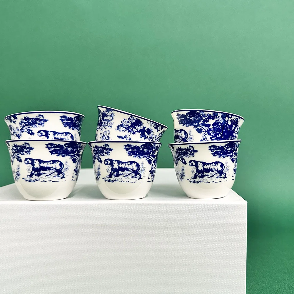 

2022 Bone China Tea Set of 6 Teacups Retro Sliver Porcelain Mini Espresso Cups Tea Mugs Wine Cups Drinkware Gifts