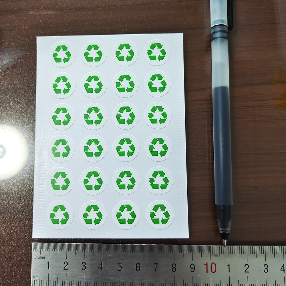 1000pcs Recycle Logo Label Art Paper Sticker for Recyclable Environmental Friendly Products Green Color Round Factory Tag