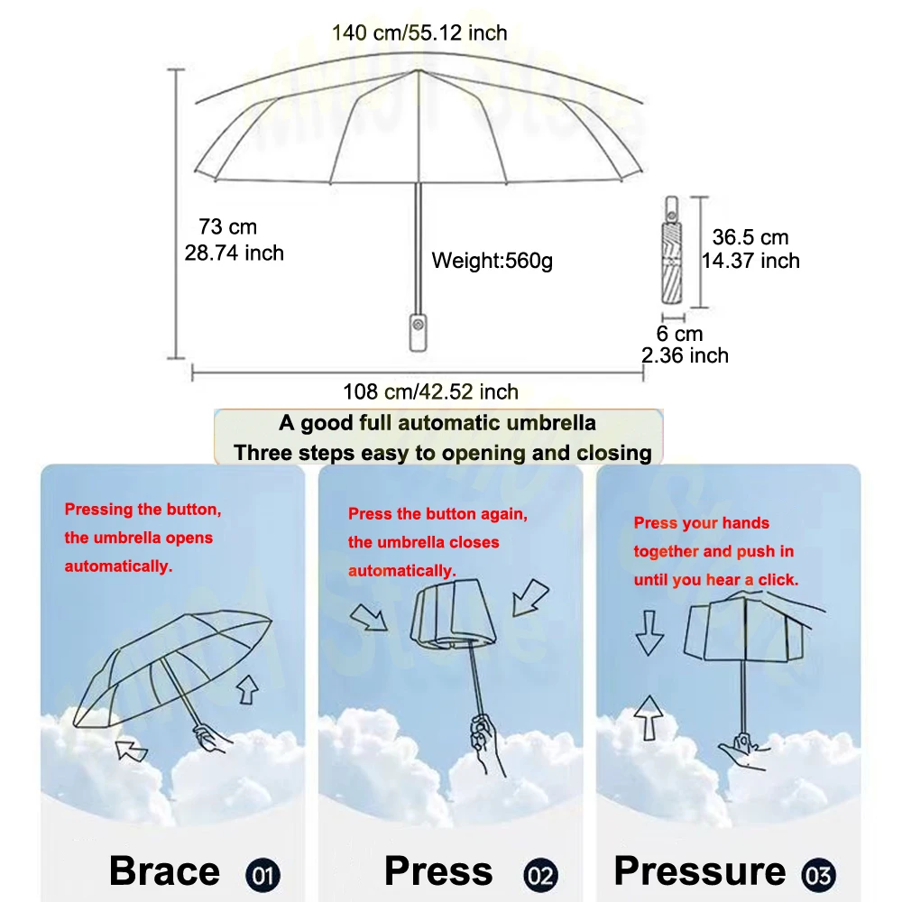 256 Bones Super Windproof Rain Umbrella Large Size Full Automatic