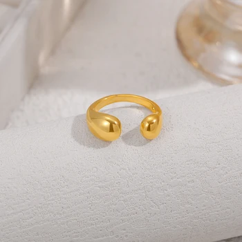 18K Gold Plated Geometric Open Rings Punk Glossy Waterdrop Teardrop Metal Finger Ring Retro Aesthetic Jewelry Wholesale Anillos