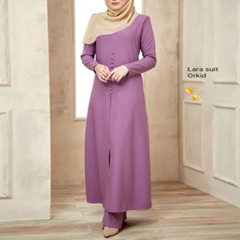 Wepbel 2 Piece Muslim Sets Islam Outfits Long Sleeve Tops Abaya Wide Leg Pants Ramadan Islamic Clothing Kaftan Muslim Dress