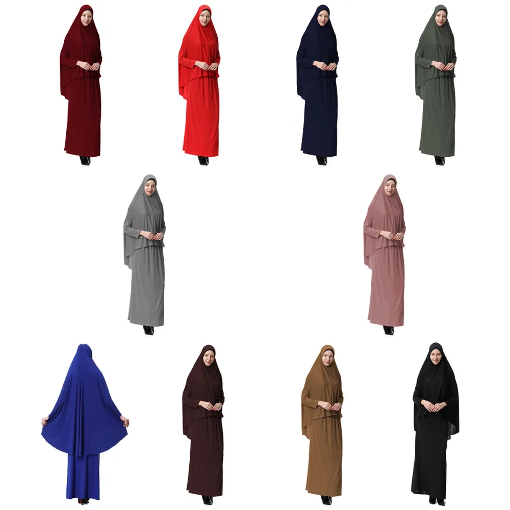 Islamic Women Abaya Hijab Tops+skirt 2pcs Dress Suits Muslim Paryer Garments Jilbab Full Cover Ramadan Eid Gown Elegant Kimono