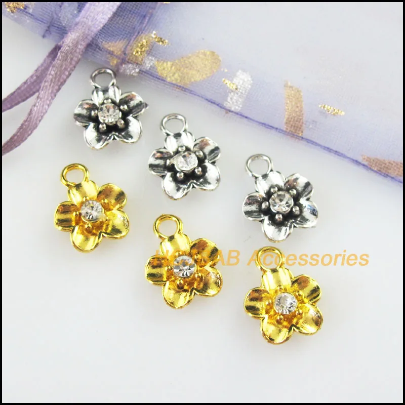 Mode 25Pcs Retro Gold Farbe Tibetischen Silber Überzogene Stern Blume Klar Kristall Charms Anhänger 11,5 x15mm