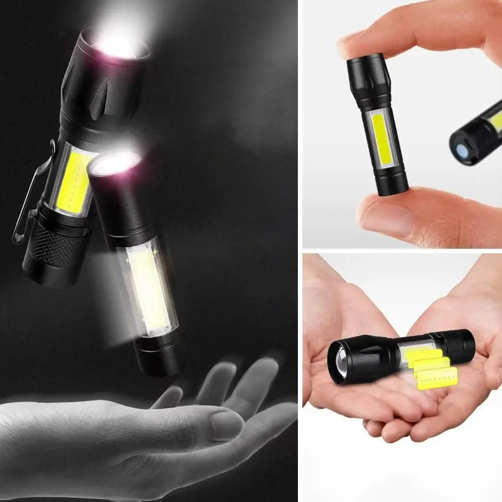 강력한 LED 손전등 USB 충전식 토치, 휴대용 줌 가능 캠핑 조명, 야외 하이킹 비상