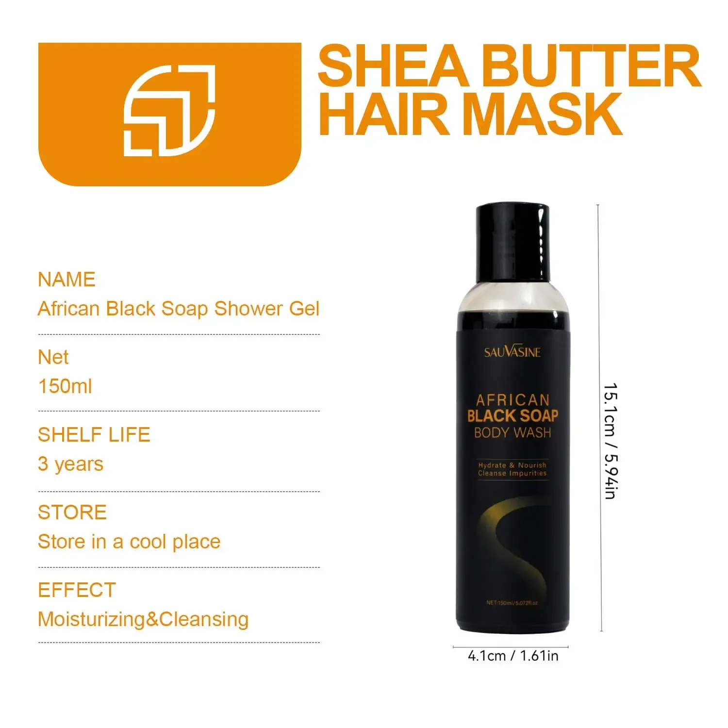 Description Picture 2 of itemAfrican Black Soap Soothing Body Wash with Shea Butter Deep Cleansing Skin Moisturizing Shower Gel for 24H Visible Body Care