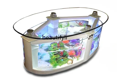 

Oval Coffee Table Fish Tank Living Room Ecological Aquarium Glass Large Medium Size Desktop Creativity Change Water Turtle Jar