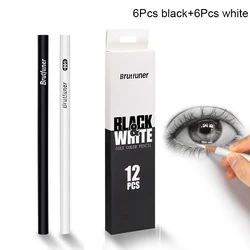 Set of 12 Premium Black and White Oil-Based Color Pencils for Artists and Beginners (6 black 6 white)