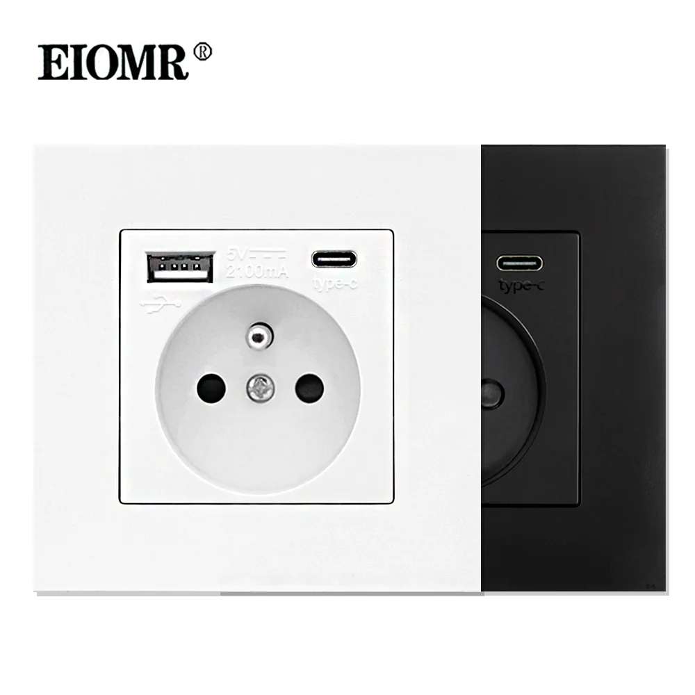 EIOMR EU Power ซ็อกเก็ต Type-C ชาร์จสําหรับ Home 5V 2A พอร์ตชาร์จอัจฉริยะ 86*86 มม.แผง PC USB Wall SOCKET 16A Outlet 1