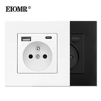 EIOMR EU Power ซ็อกเก็ต Type-C ชาร์จสําหรับ Home 5V 2A พอร์ตชาร์จอัจฉริยะ 86*86 มม.แผง PC USB Wall SOCKET 16A Outlet 1