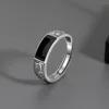 Bagues Vintage en Faux Onyx pour hommes, anneau ouvert réglable en acier inoxydable, couleur argent, bijoux Punk à la mode, cadeaux