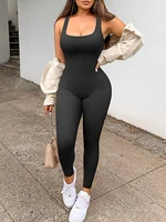 Women Sleeveless Bodycon Jumpsuit Summer Solid Color U-neck Romper Pants Streetwear Clubwear - Image 3